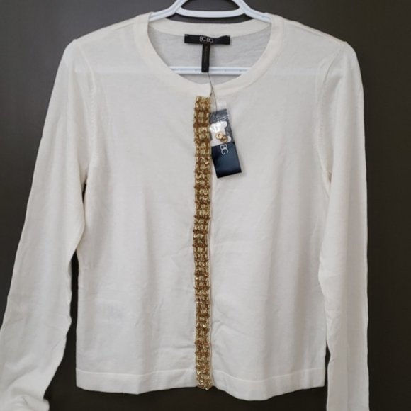 BCBG Paris Sweaters - White BCBG Paris Beaded Buttoned Cardigan in M
